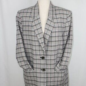 Vintage Prophecy By Sag Harbor Blazer Women s 14 Blk, Brn and White Plaid